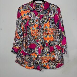 Lauren‎ Ralph Lauren Women's Paisley Print Button-Up Shirt